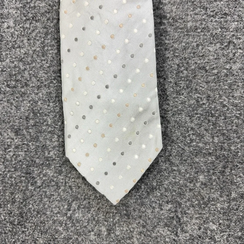Giorgio Armani Tie Mens One Size Silver Polka Dot 100% Silk Made In Italy